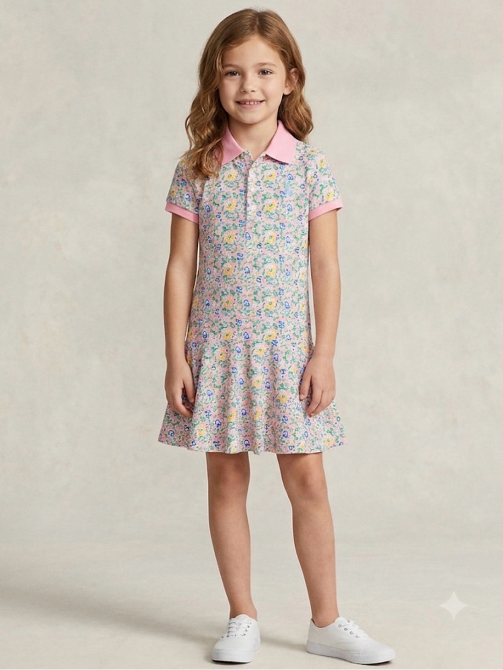 Polo Ralph Lauren Girls Floral Stretch Mesh Polo Dress
